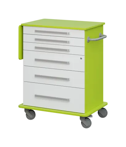 DEXTER 06 vozík asistenční, korpus a desky jarní zeleň / zásuvky bílá